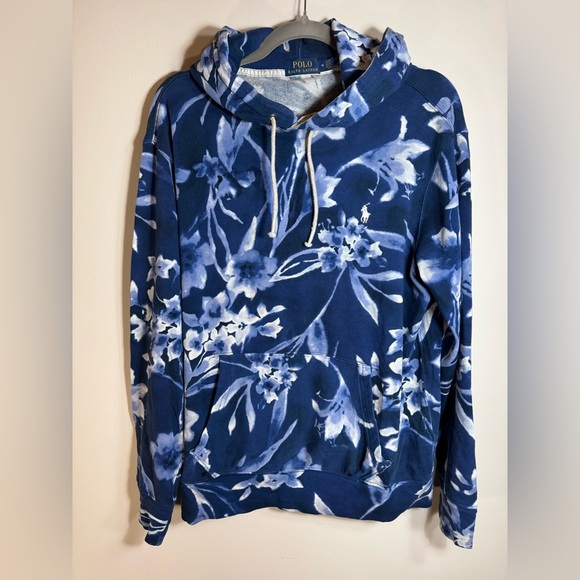 Polo Ralph Lauren Hoodie Blue and White floral size medium can be unisex - Picture 1 of 12